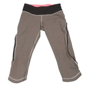 Lululemon‎ Striped Crop Leggings Athletic Yoga Running Pants Black Beige Size 2